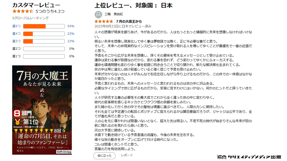 ５．レビュー　7月の大魔王　武左　クリエイタターズワールド　クリエイティブメディア出版　レビュー　高評価